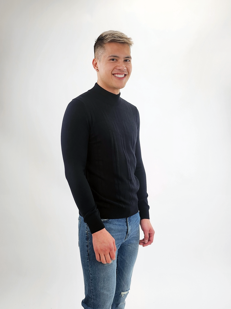 Jakamen Dark Navy Mockneck Textured Sweater