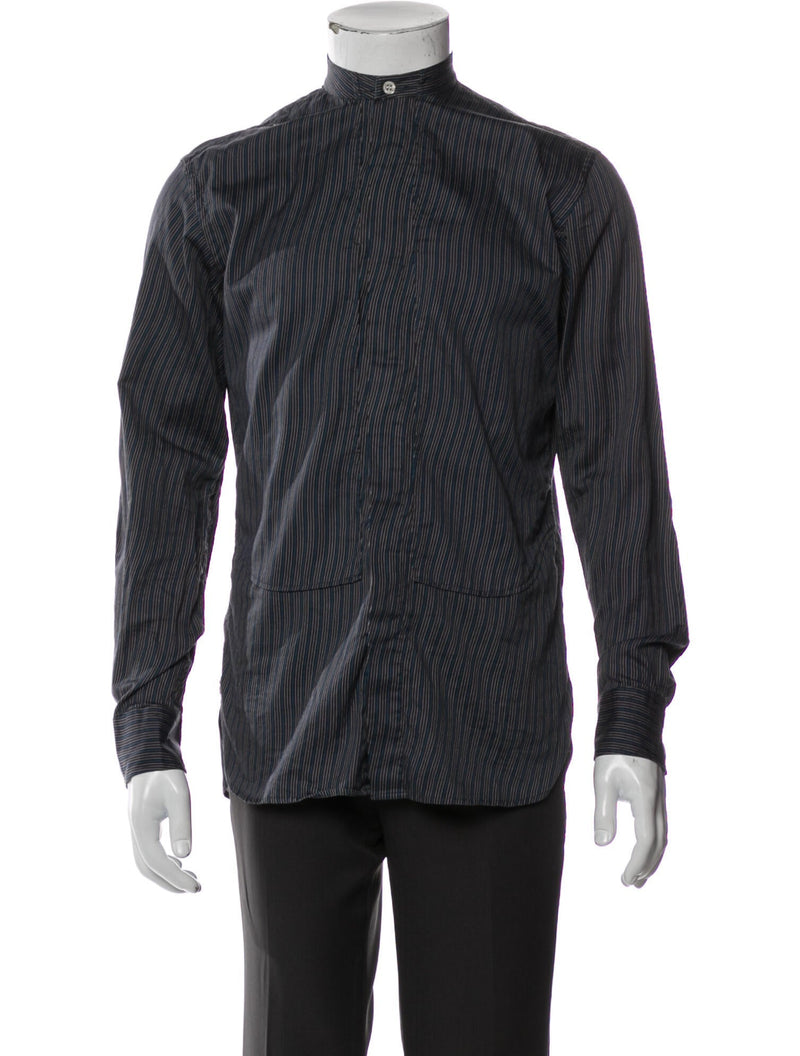 Opening Ceremony Black & Blue Striped Mandarin Button Up Shirt