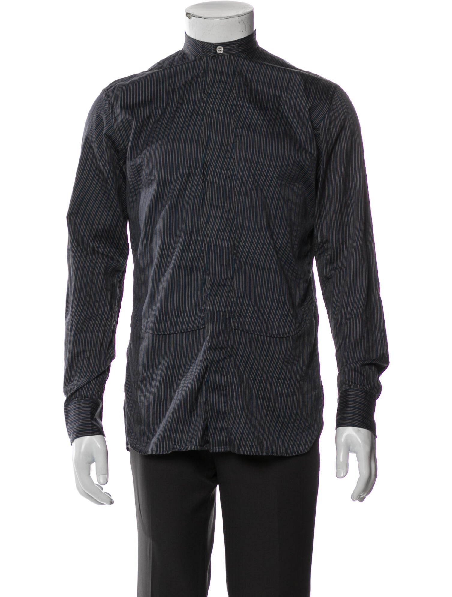 The RealReal,Opening Ceremony, Opening Ceremony Black & Blue Striped Mandarin Button Up Shirt, Blue, Small-39-TagM