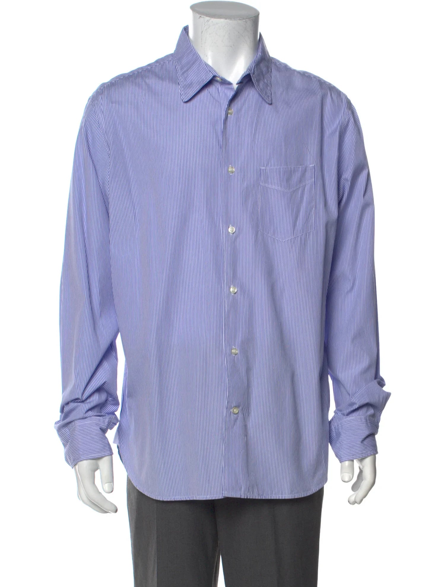The RealReal,Officine Generale, Officine Generale Light Blue Micro Striped Long Sleeve Button Up Shirt With Front Chest Pocket, Blue, Large-47-TagXL