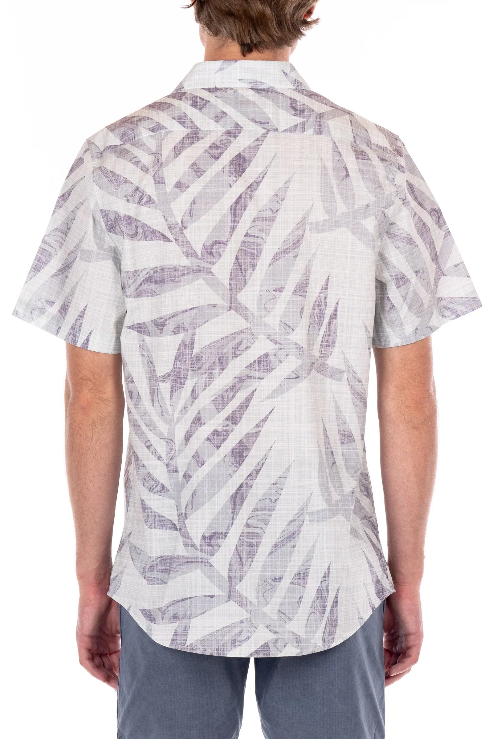 Wholesale,Original Paperbacks, Original Paperbacks Aqua Green With Grey Leaf Print Short Sleeve Button Up Shirt, Green, Medium-42-TagM