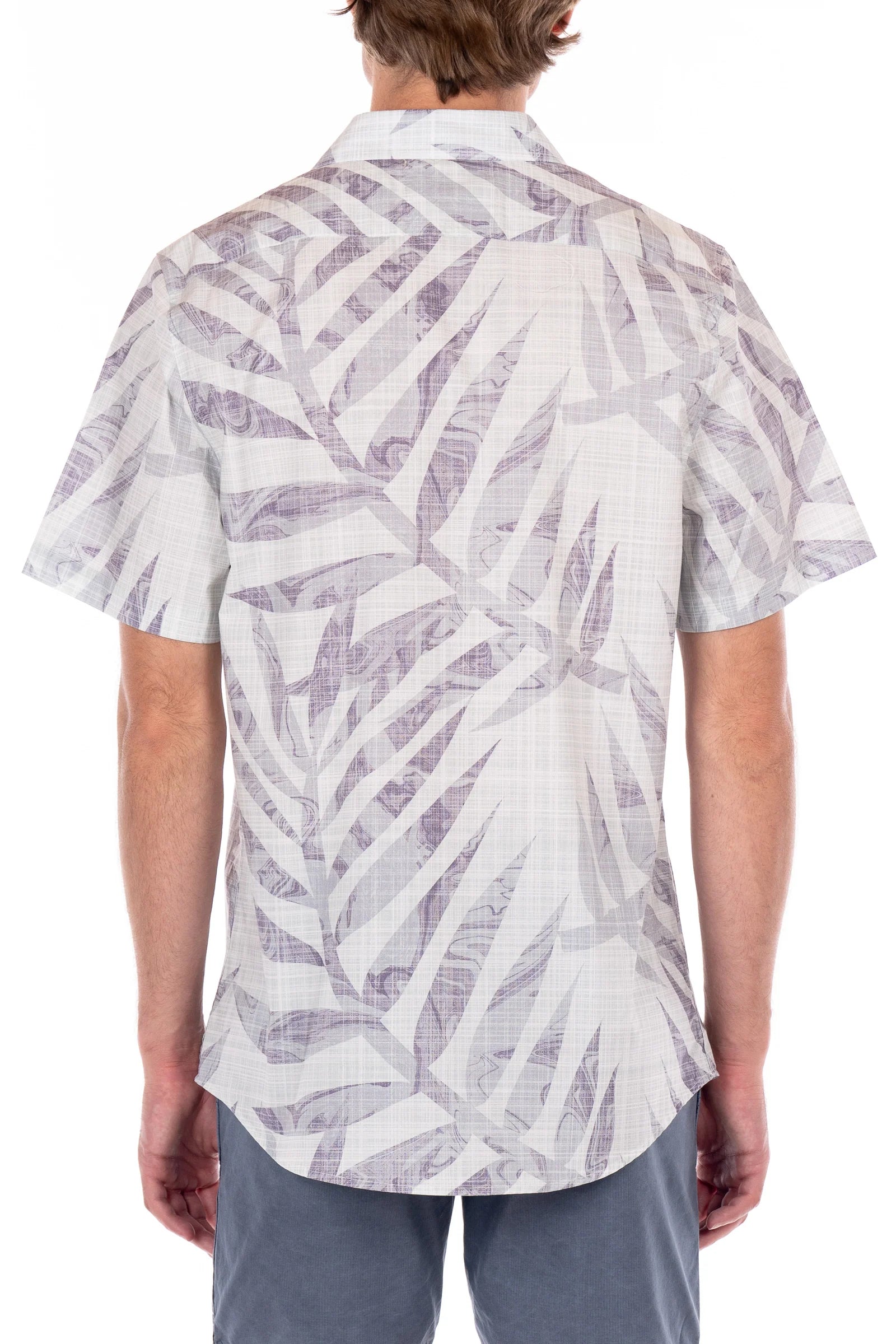 Wholesale,Original Paperbacks, Original Paperbacks Aqua Green With Grey Leaf Print Short Sleeve Button Up Shirt, Green, Small-40-TagS