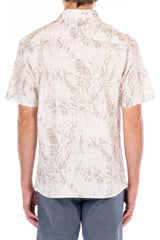 Original Paperbacks Tan And Cream Abstract Floral Print Button Up Short Sleeve Shirt