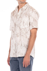 Original Paperbacks Tan And Cream Abstract Floral Print Button Up Short Sleeve Shirt