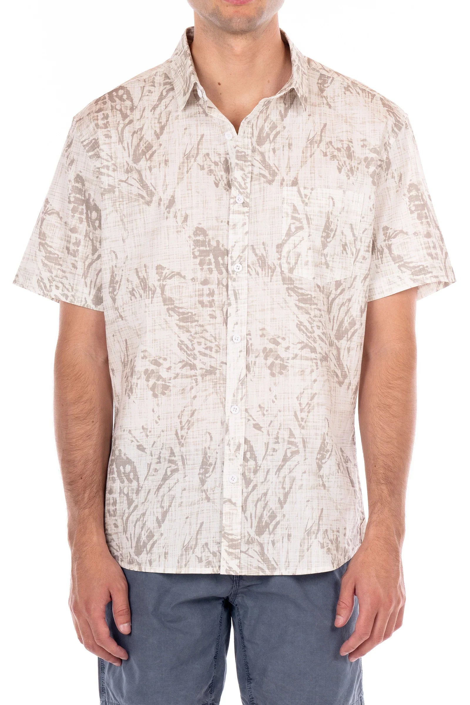 Wholesale,Original Paperbacks, Original Paperbacks Tan And Cream Abstract Floral Print Button Up Short Sleeve Shirt, Tan, Medium-42-TagM