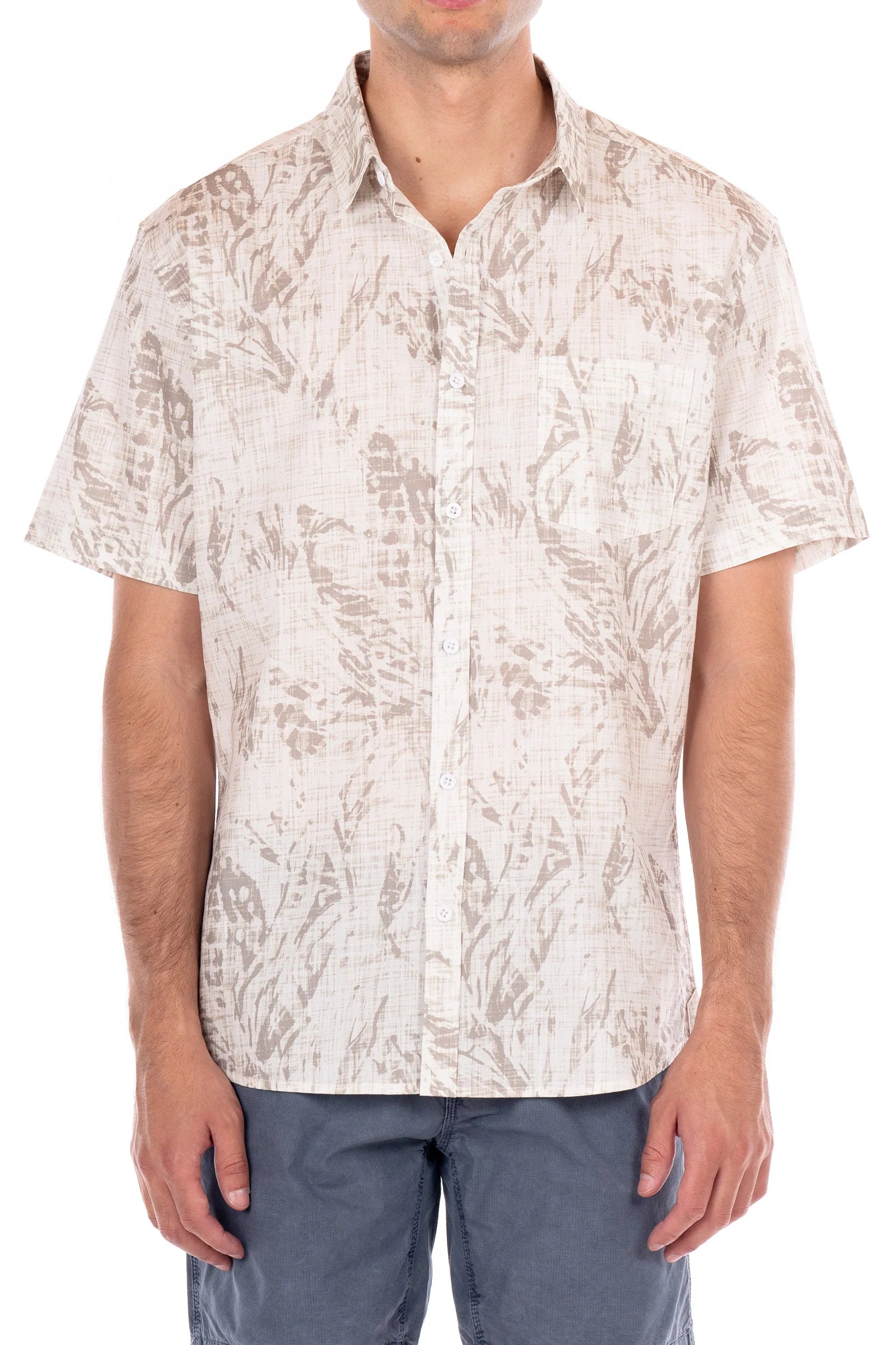 Wholesale,Original Paperbacks, Original Paperbacks Tan And Cream Abstract Floral Print Button Up Short Sleeve Shirt, Tan, Small-40-TagS