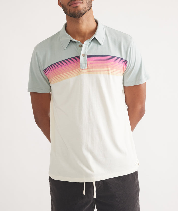 Wholesale,Marine Layer, Marine Layer Blue/Cream Colorblock Striped Polo, Blue, Small-40-TagSMedium-43-TagMLarge-45-TagLExtra Large-48-TagXLExtra Extra Large-51-TagXXL