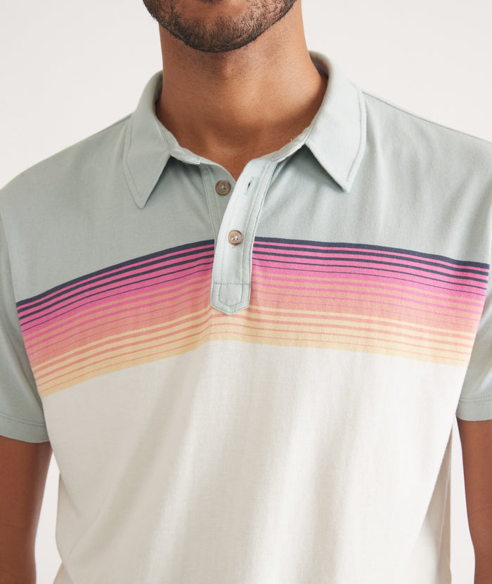 Wholesale,Marine Layer, Marine Layer Blue/Cream Colorblock Striped Polo, Blue, Small-40-TagSMedium-43-TagMLarge-45-TagLExtra Large-48-TagXLExtra Extra Large-51-TagXXL