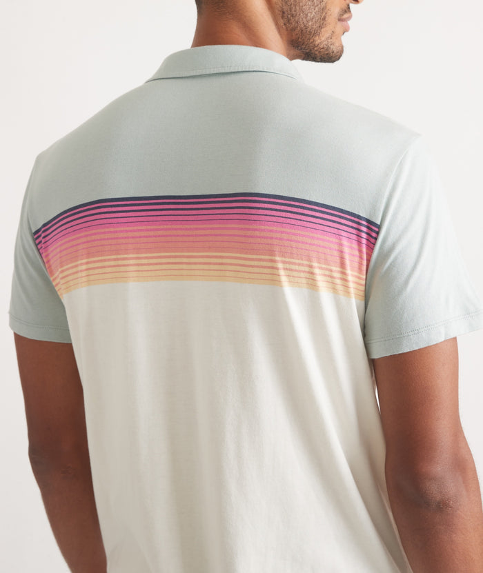 Wholesale,Marine Layer, Marine Layer Blue/Cream Colorblock Striped Polo, Blue, Small-40-TagSMedium-43-TagMLarge-45-TagLExtra Large-48-TagXLExtra Extra Large-51-TagXXL
