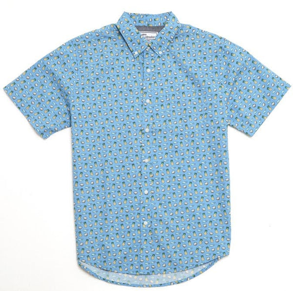 Modern Liberation Light Blue Whale Print Button Up Shortsleeve Shirt