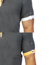 ,Maceoo, Maceoo Grey Short Sleeve Polo with White/Yellow Contrast, Grey, Small-39-TagM