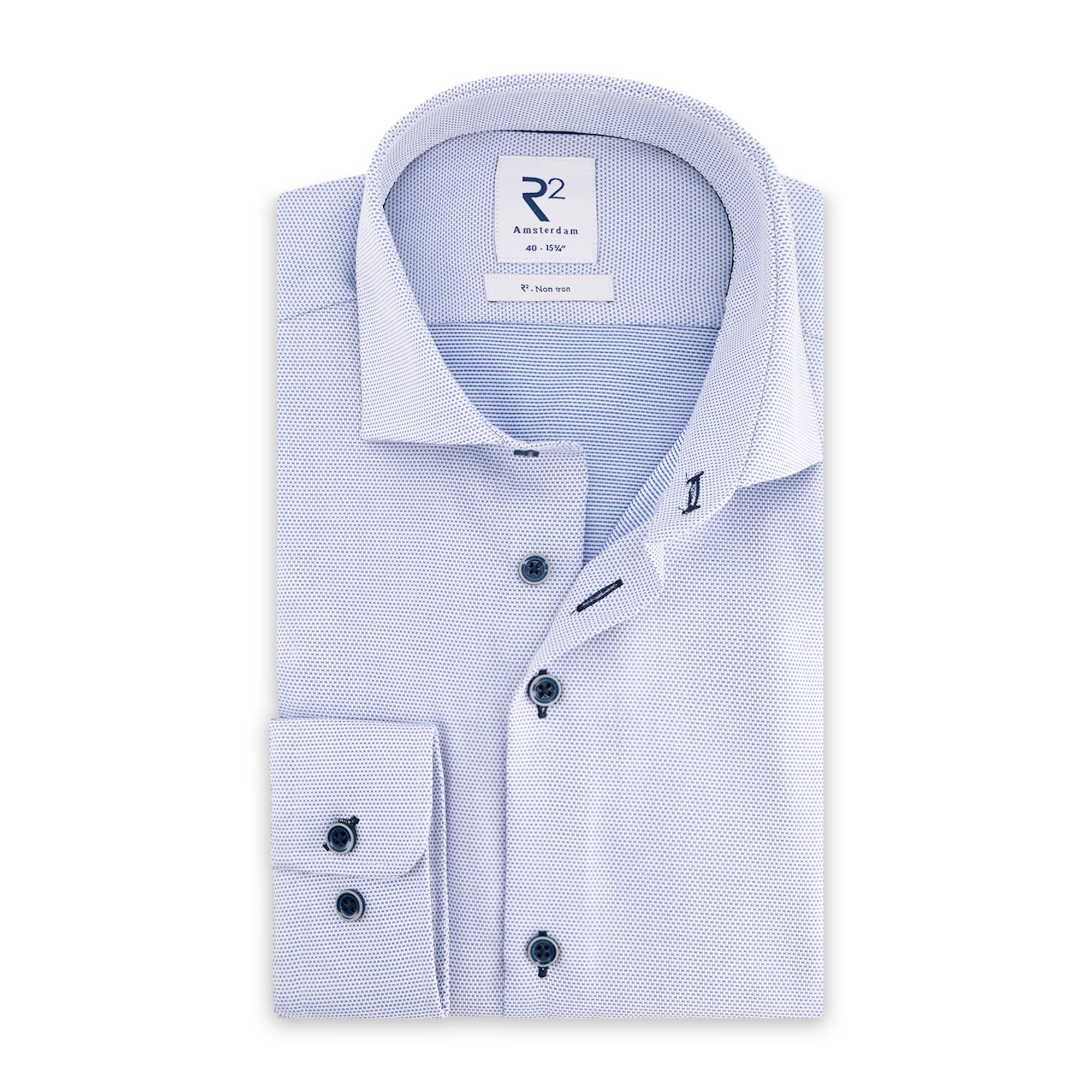 Brand Partner,R2 Amsterdam, R2 Amsterdam Light Blue Textured Button Up Shirt, Blue, Extra Large-50-TagXL
