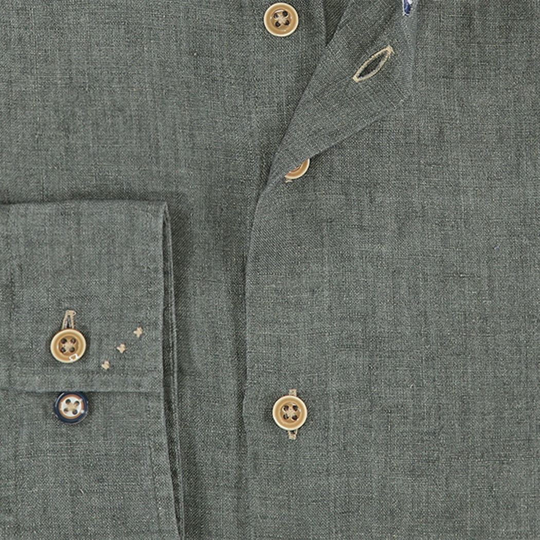 Brand Partner,R2 Amsterdam, R2 Amsterdam Dark Olive Green Linen Long Sleeve Button Up Shirt, Green, Extra Extra Large-55-TagXXL