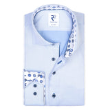 R2 Amsterdam Light Blue Long Sleeve Button Up Shirt With Dotted Collar And Cuff Detail