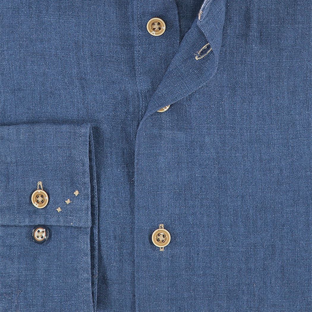 Brand Partner,R2 Amsterdam, R2 Amsterdam Navy Linen Long Sleeve Button Up Shirt, Blue, Extra Extra Large-55-TagXXL