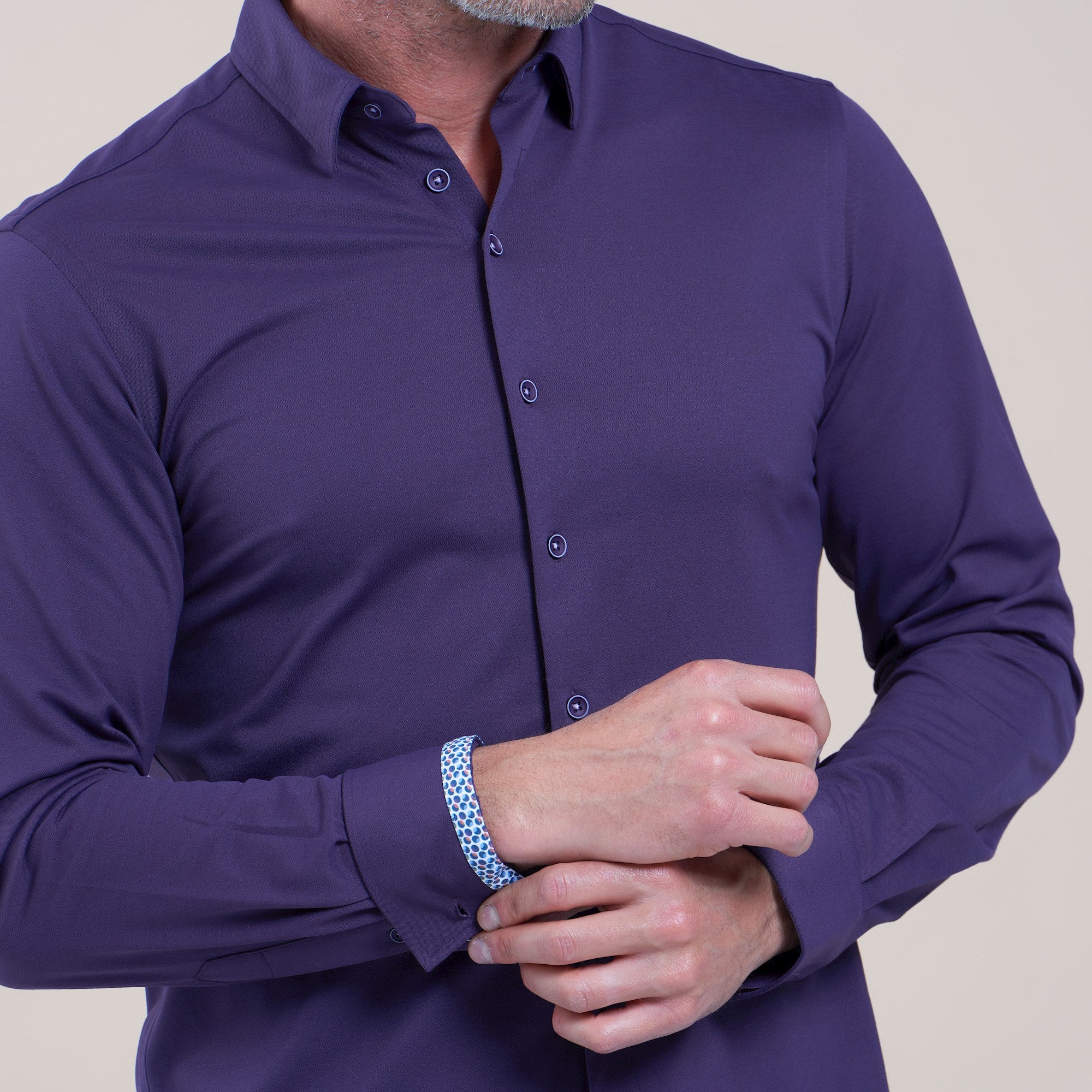 Brand Partner,R2 Amsterdam, R2 Amsterdam Purple Cotton Poly Knit Long Sleeve Button Up Shirt, Purple, Large-46-Tag42