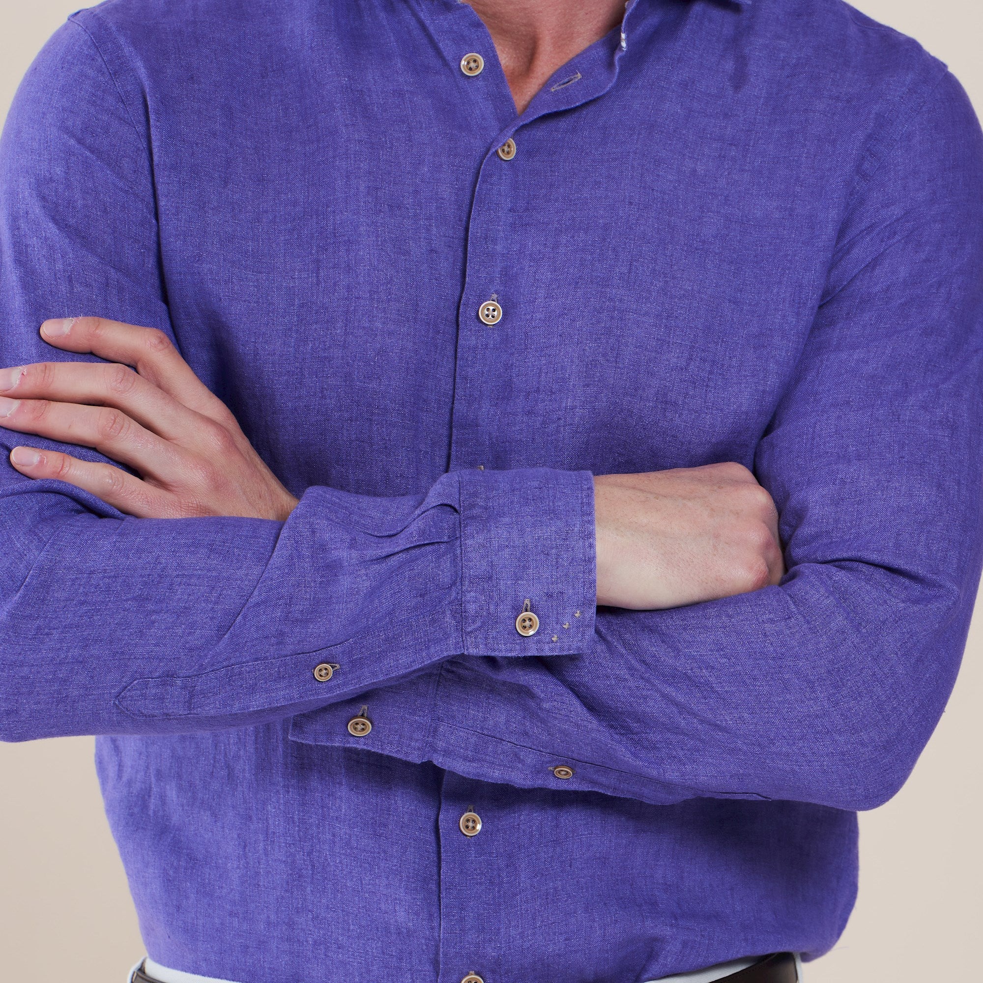 Brand Partner,R2 Amsterdam, R2 Amsterdam Purple Linen Long Sleeve Button Up Shirt, Purple, Medium-44-TagM