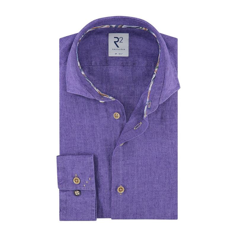 R2 Amsterdam Purple Linen Long Sleeve Button Up Shirt