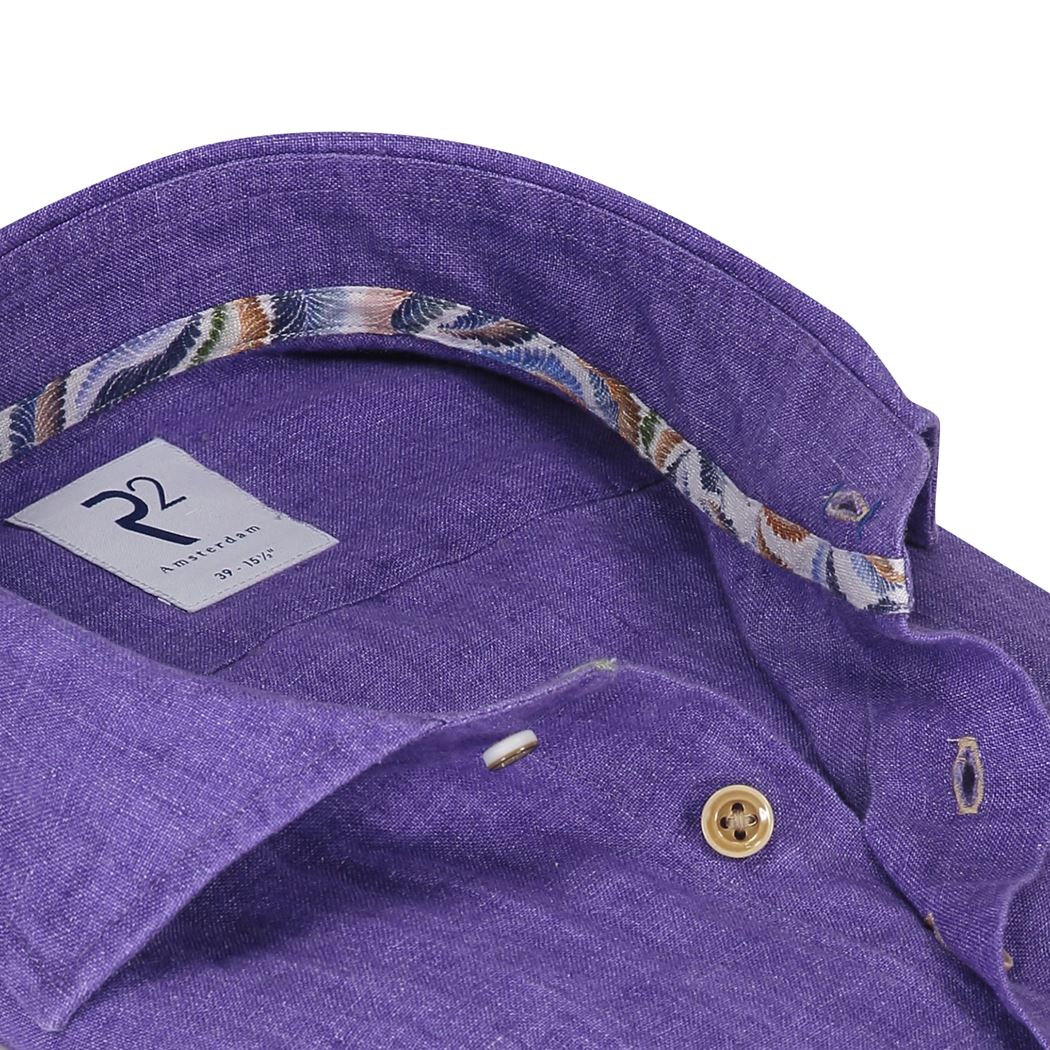 Brand Partner,R2 Amsterdam, R2 Amsterdam Purple Linen Long Sleeve Button Up Shirt, Purple, Medium-44-TagM