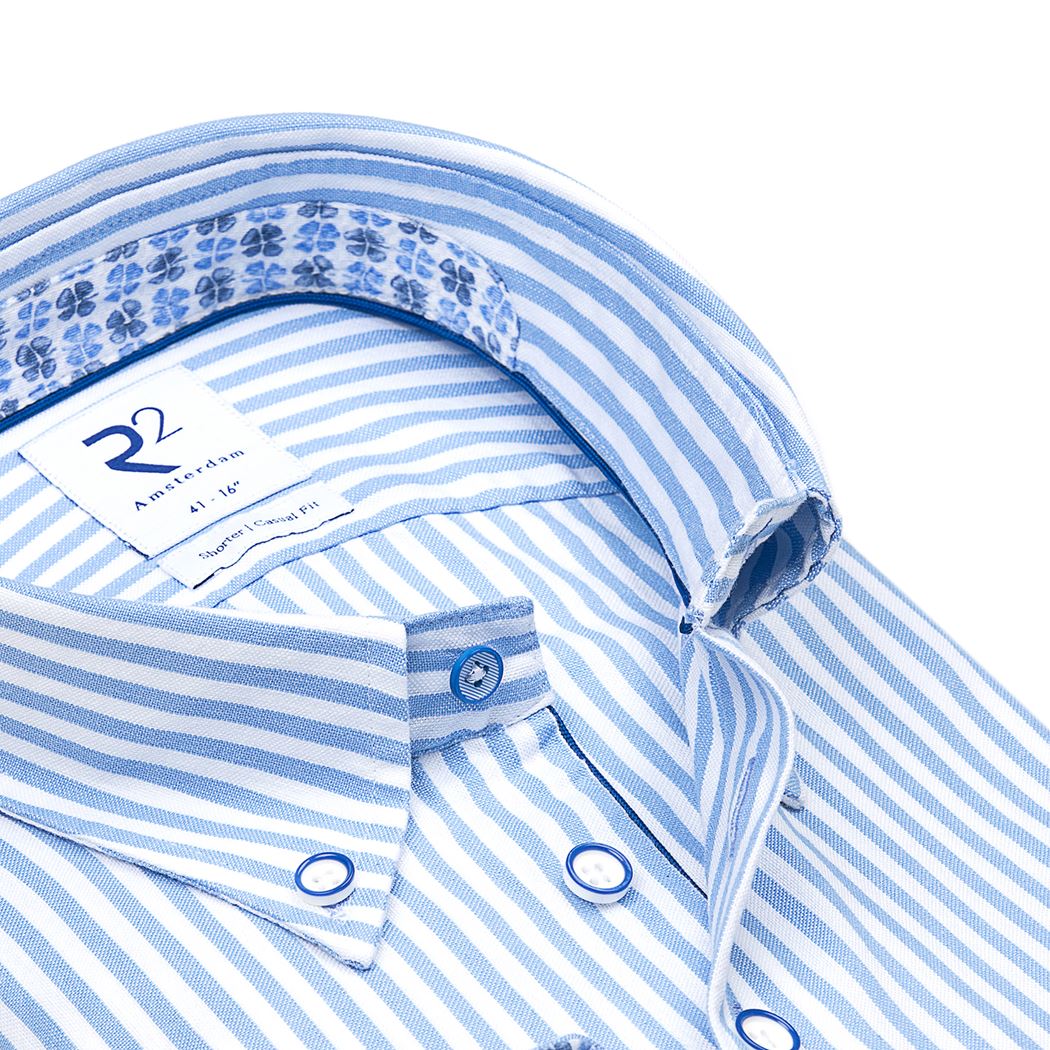 Brand Partner,R2 Amsterdam, R2 Amsterdam White And Light Blue Vertically Striped Long Sleeve Button Up Shirt, White, Large-45-Tag41