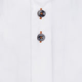 R2 Amsterdam White Long Sleeve Button Up Shirt With Abstract Leaf Print Collar And Cuff Detail