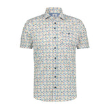 R2 Amsterdam White With Multi-Colored Flower Print Short Sleeve Button Up Shirt With Chest Pocket