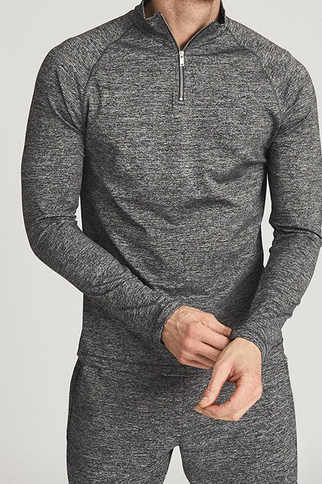 Otrium,Reiss, Reiss Heather Grey Performance Knit Quarter Zip Pullover, Grey, Medium-40-TagL