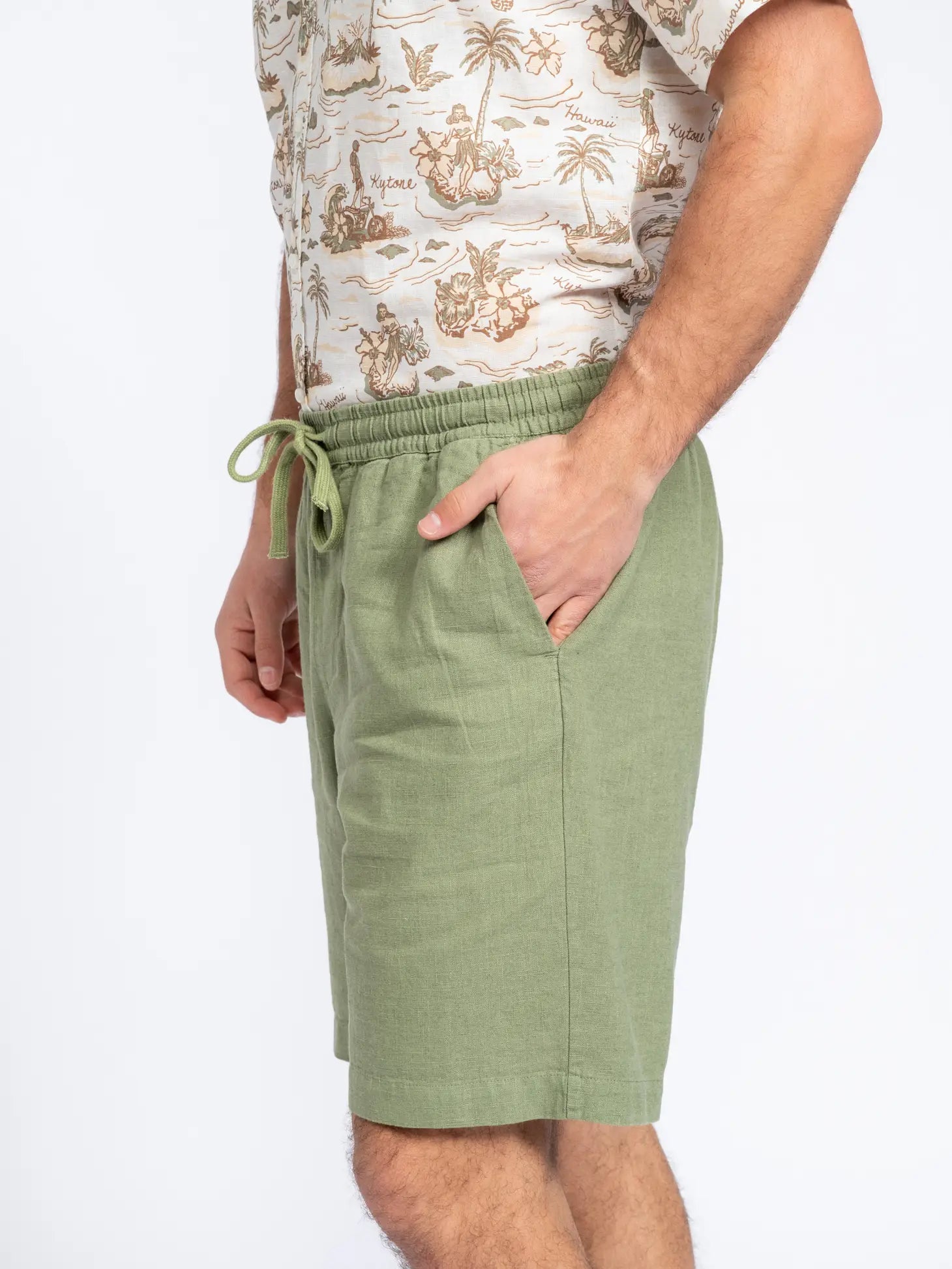 Faire,SMF, SMF Green Linen Blend Drawstring Shorts, Green, 36W-9.5L-TagXL