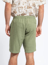 SMF Green Linen Blend Drawstring Shorts