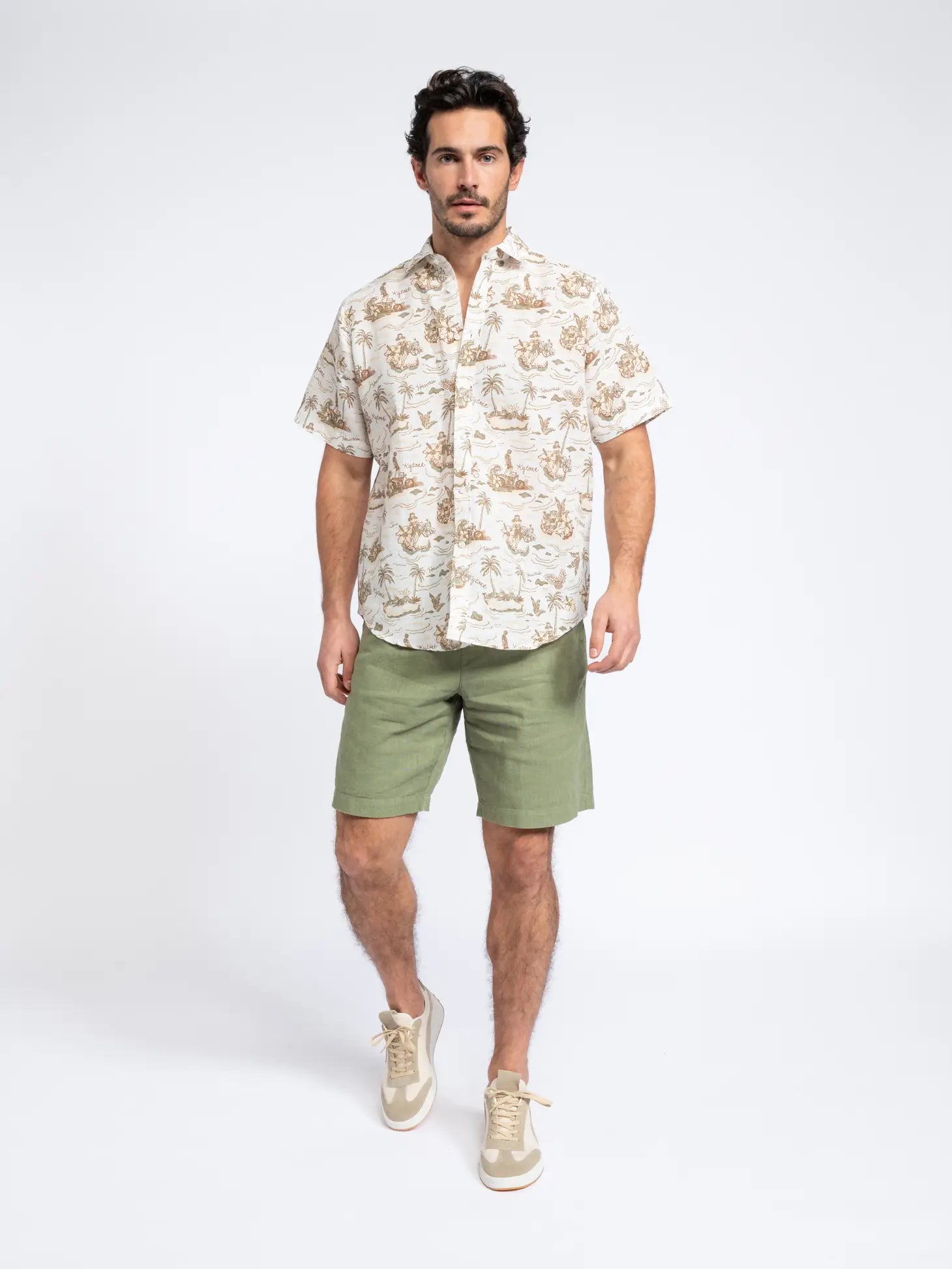 Faire,SMF, SMF Green Linen Blend Drawstring Shorts, Green, 36W-9.5L-TagXL