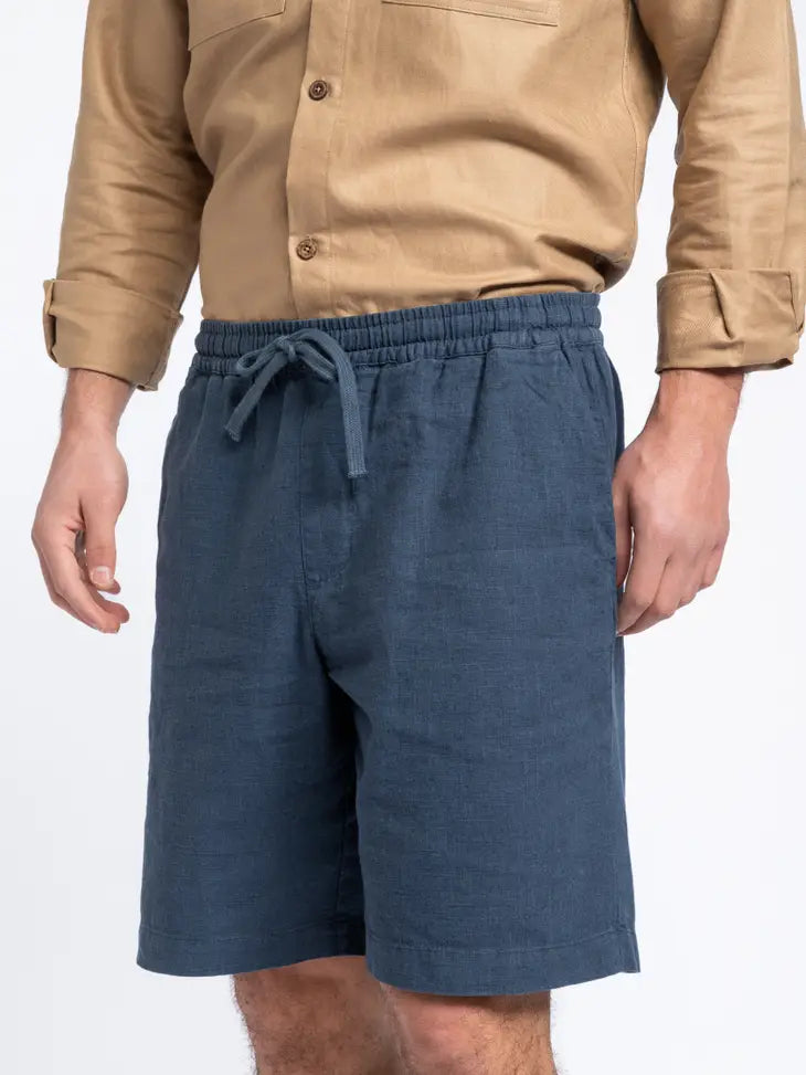 Faire,SMF, SMF Navy Linen Blend Drawstring Shorts, Blue, 36W-9.5L-TagXL