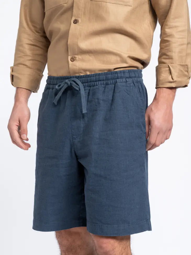 SMF Navy Linen Blend Drawstring Shorts