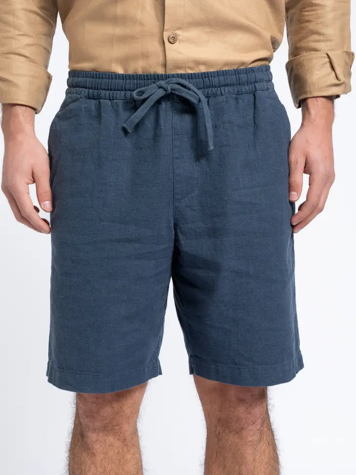 SMF Navy Linen Blend Drawstring Shorts