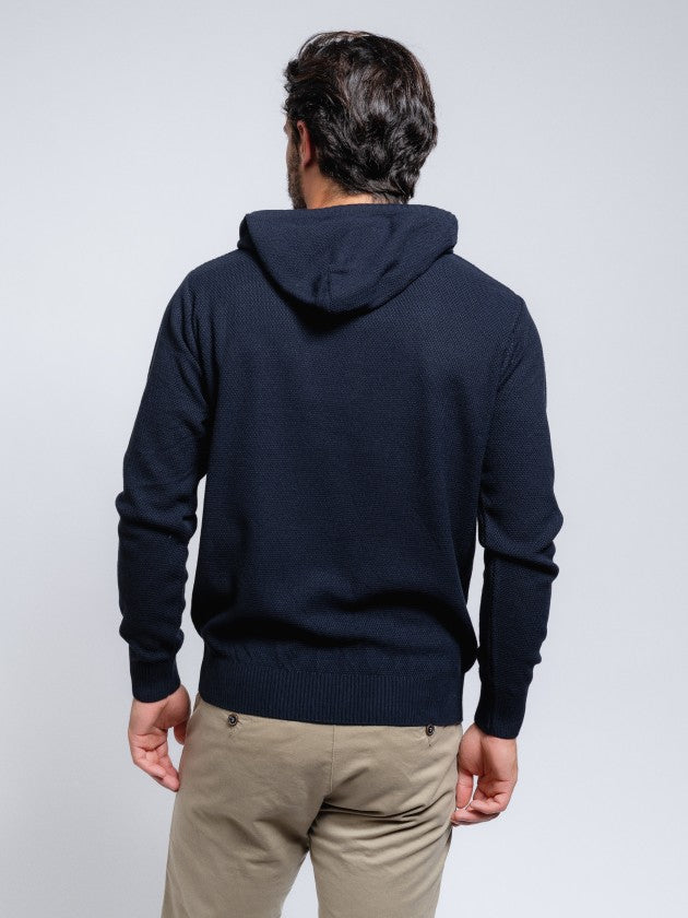 Faire,SMF, SMF Navy Textured Knit Long Sleeve Hoodie, Blue, Large-45-TagL