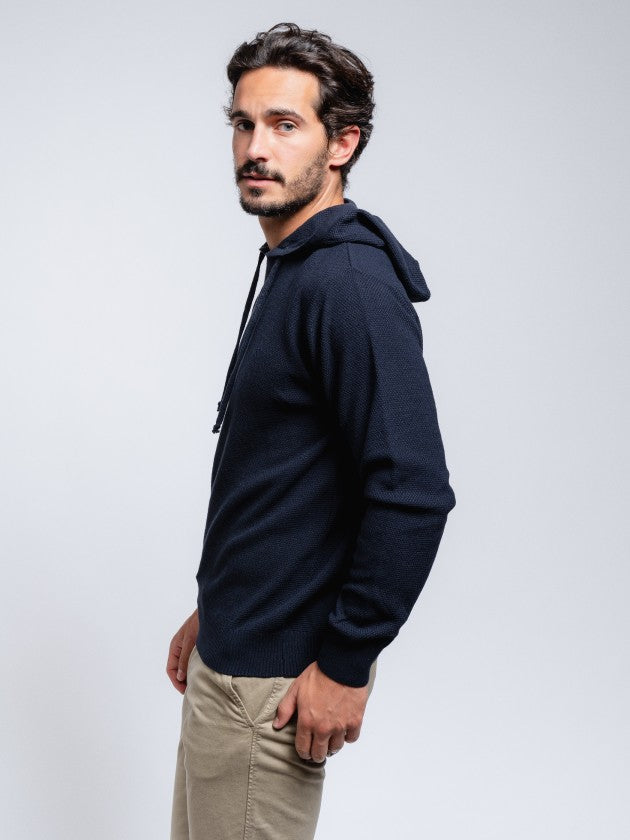 Faire,SMF, SMF Navy Textured Knit Long Sleeve Hoodie, Blue, Medium-43-TagM