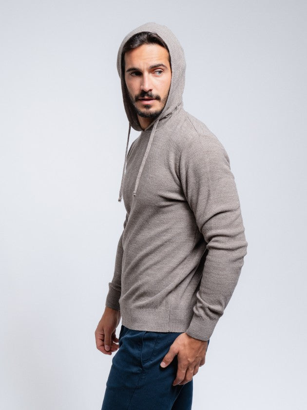 Faire,SMF, SMF Taupe Textured Knit Long Sleeve Hoodie, Tan, Large-44-TagL
