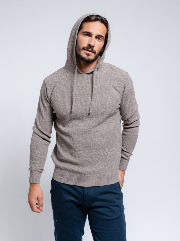 Faire,SMF, SMF Taupe Textured Knit Long Sleeve Hoodie, Tan, Large-46-TagXL