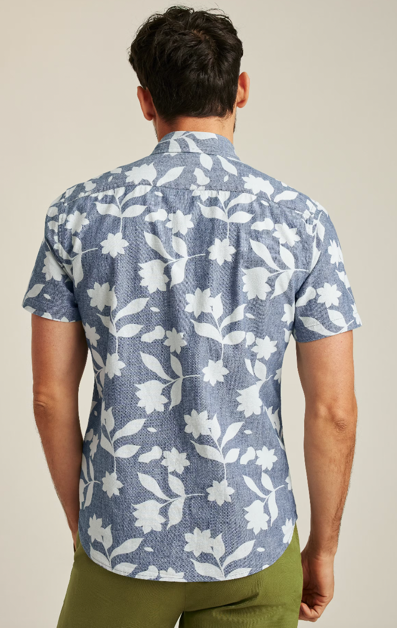 Wholesale,Bonobos, Bonobos Blue Chambray Floral Stretch Short Sleeve Shirt, Blue, Medium-42-TagM
