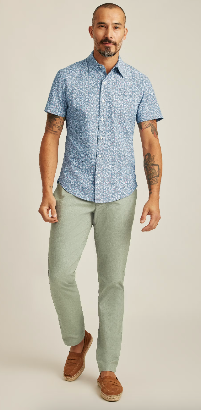 Wholesale,Bonobos, Bonobos Chambray Flower Stretch Short Sleeve Shirt, Blue, Large-45-TagL
