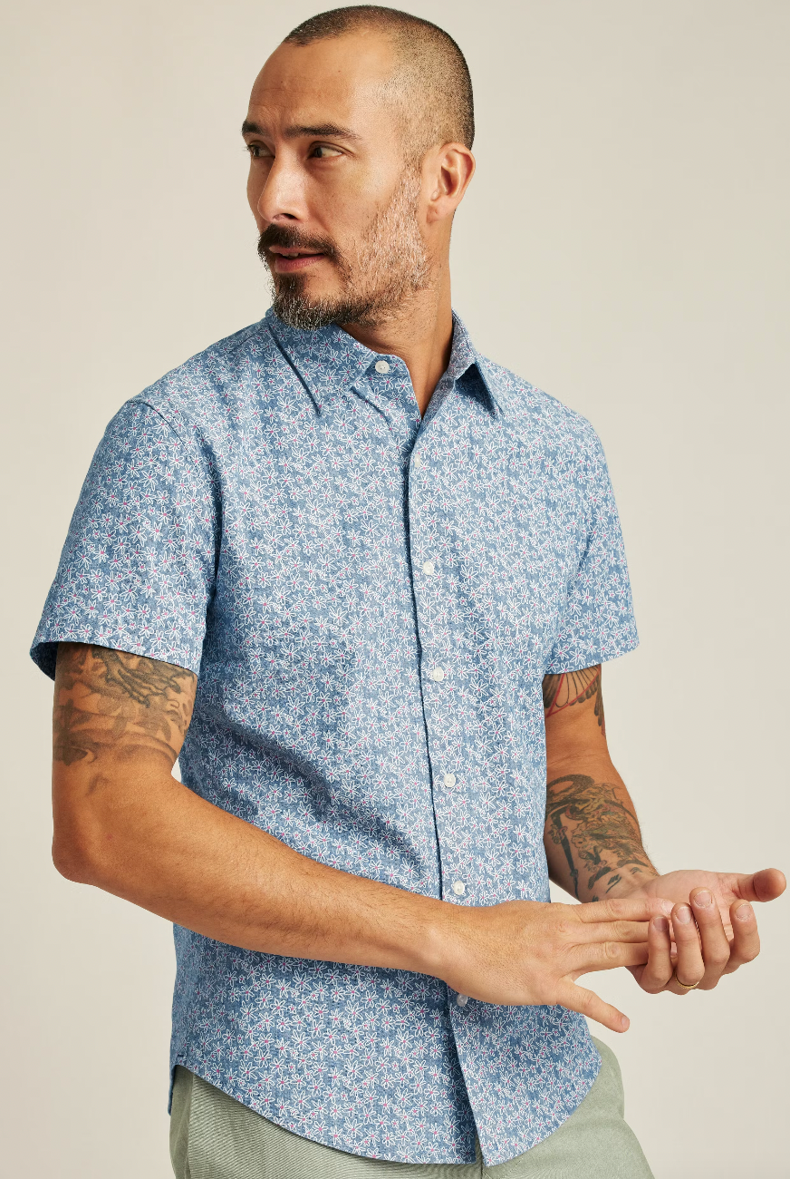 Wholesale,Bonobos, Bonobos Chambray Flower Stretch Short Sleeve Shirt, Blue, Large-45-TagL