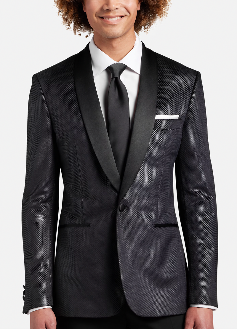 Egara Black Slim Fit Shawl Lapel Velvet Suit