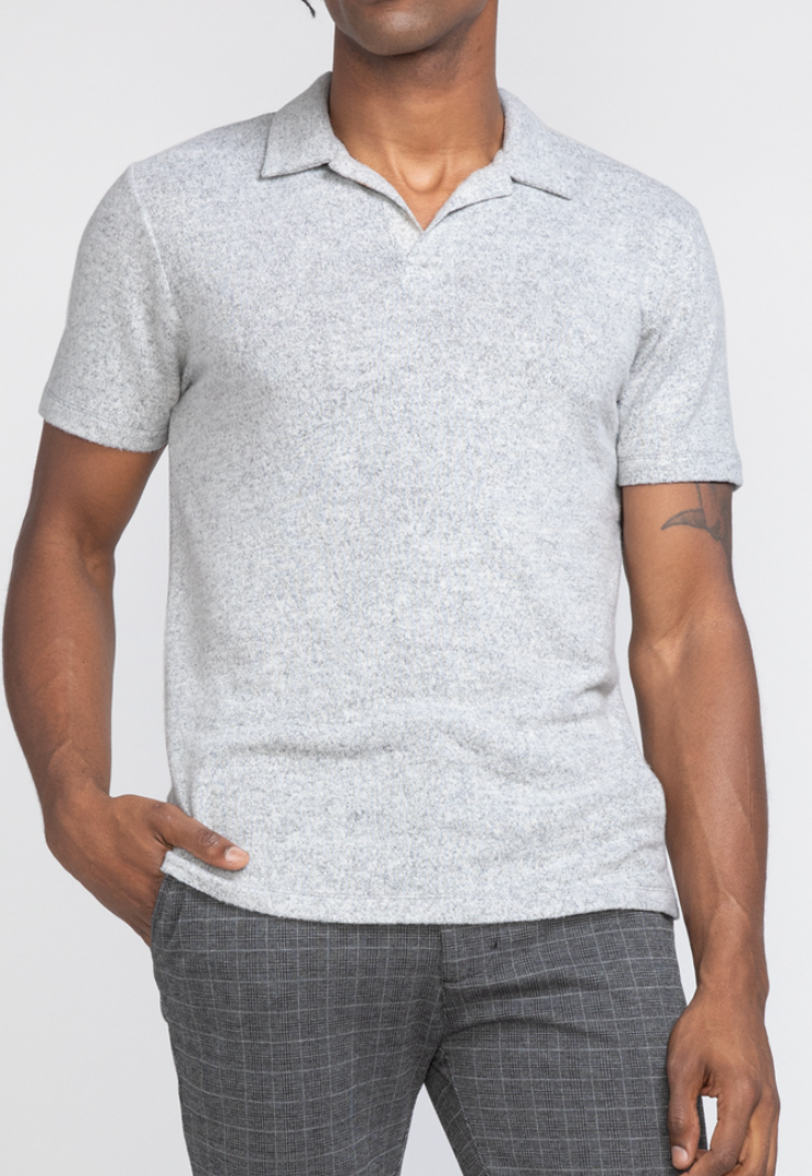 Wholesale,Civil Society, Civil Society Light Grey Heathered Knit Buttonless Short Sleeve Polo, Grey, Medium-40-TagM