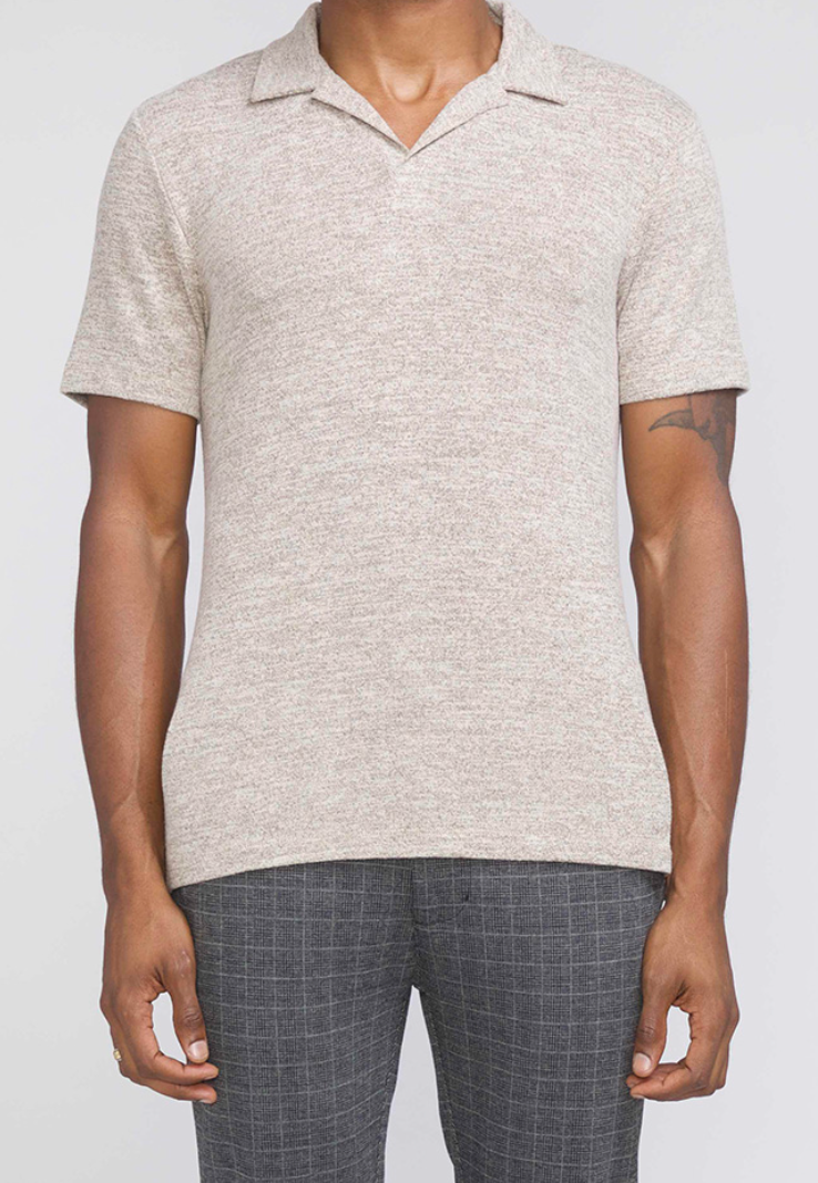 Wholesale,Civil Society, Civil Society Tan Heathered Knit Buttonless Short Sleeve Polo, Tan, Extra Large-46-TagXL