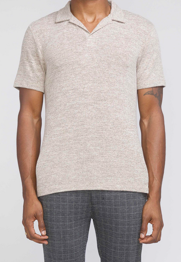 Civil Society Tan Heathered Knit Buttonless Short Sleeve Polo