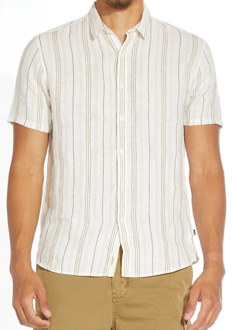 Wholesale,Civil Society, Civil Society White/Khaki Stripe Short Sleeve Shirt, Cream, Large-46-TagL