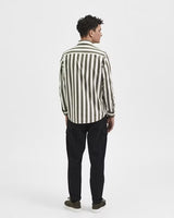 Selected Homme Dark Olive & White Vertical Stripe Long Sleeve Button Up Shirt