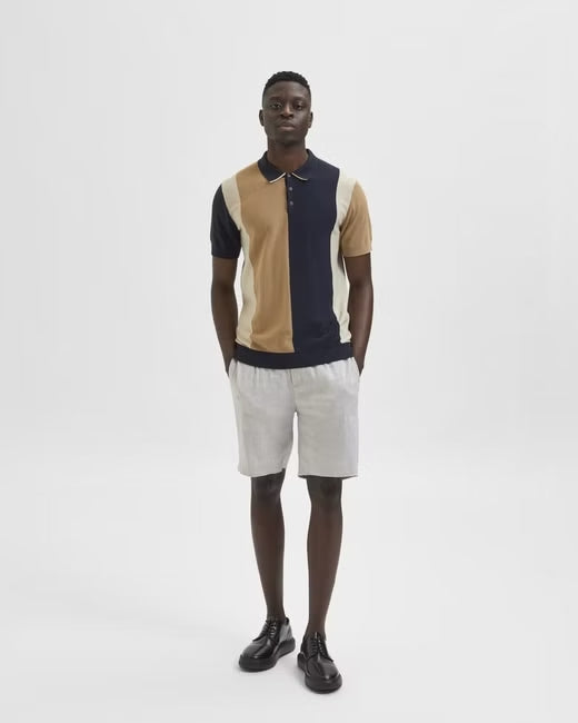 Wholesale,Selected Homme, Selected Homme Navy And Beige Colorblock Knit Button Up Short Sleeve Polo, Tan, Large-42-TagL