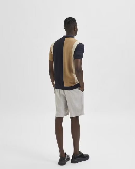 Wholesale,Selected Homme, Selected Homme Navy And Beige Colorblock Knit Button Up Short Sleeve Polo, Tan, Small-38-TagM