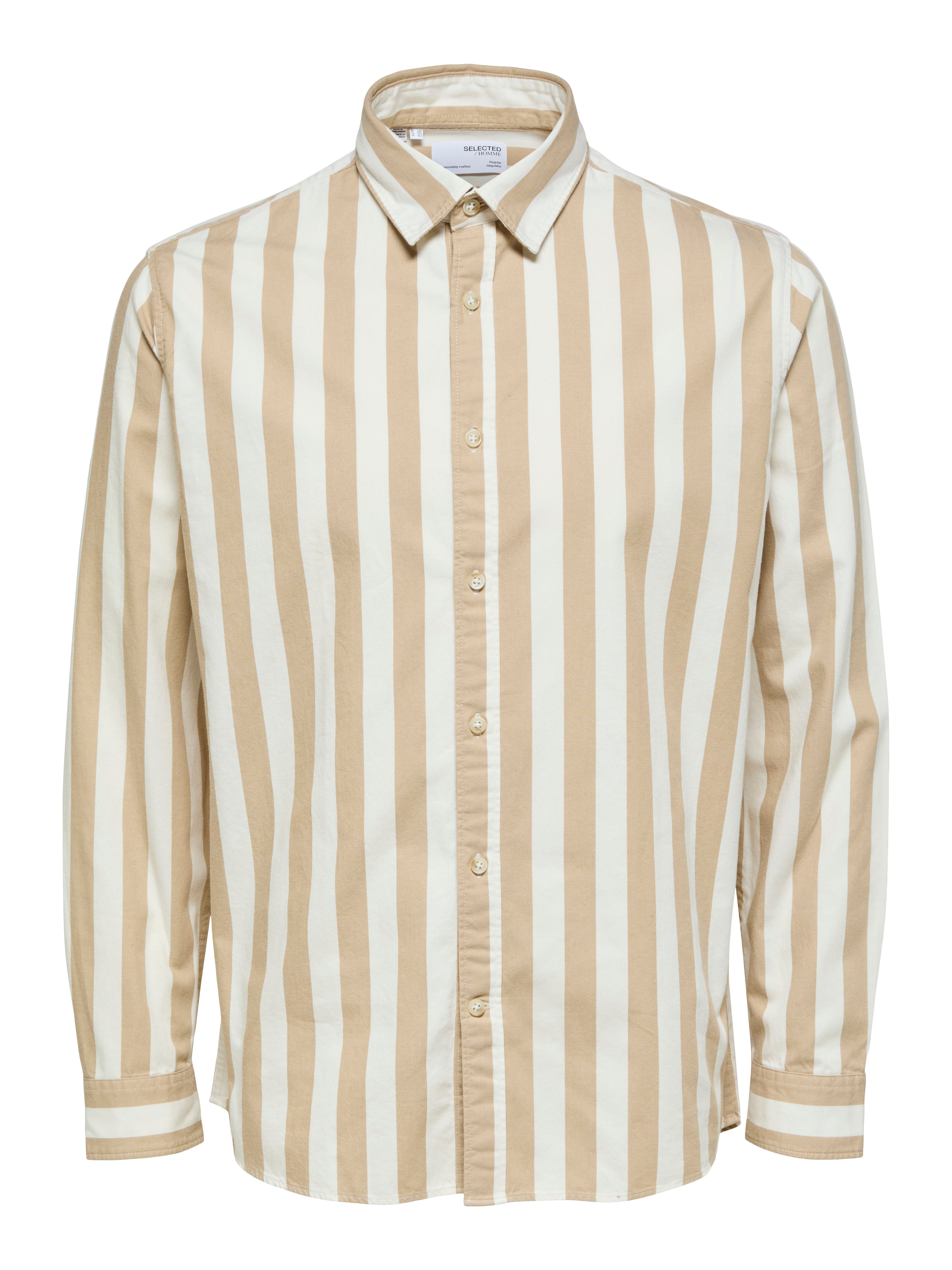 Wholesale,Selected Homme, Selected Homme Beige & White Vertical Stripe Long Sleeve Button Up Shirt, Tan, Extra Large-49-TagXL