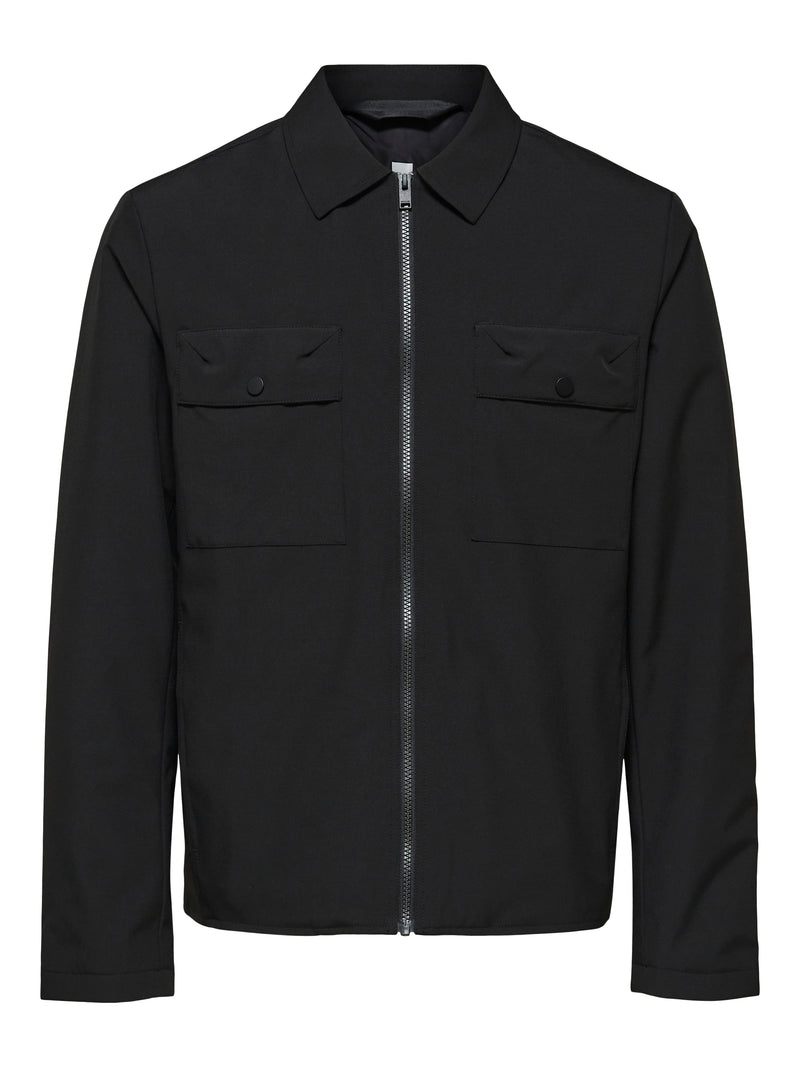 Selected Homme Black Zip Up Jacket With Double Chest Pockets